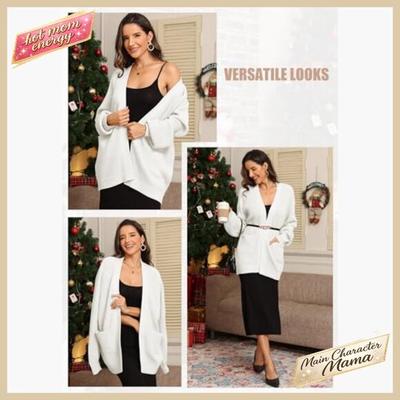 Oversized Chunky Knit Cardigan Sweater Open Front with Pockets Y2K Chic - Picture 5 of 7